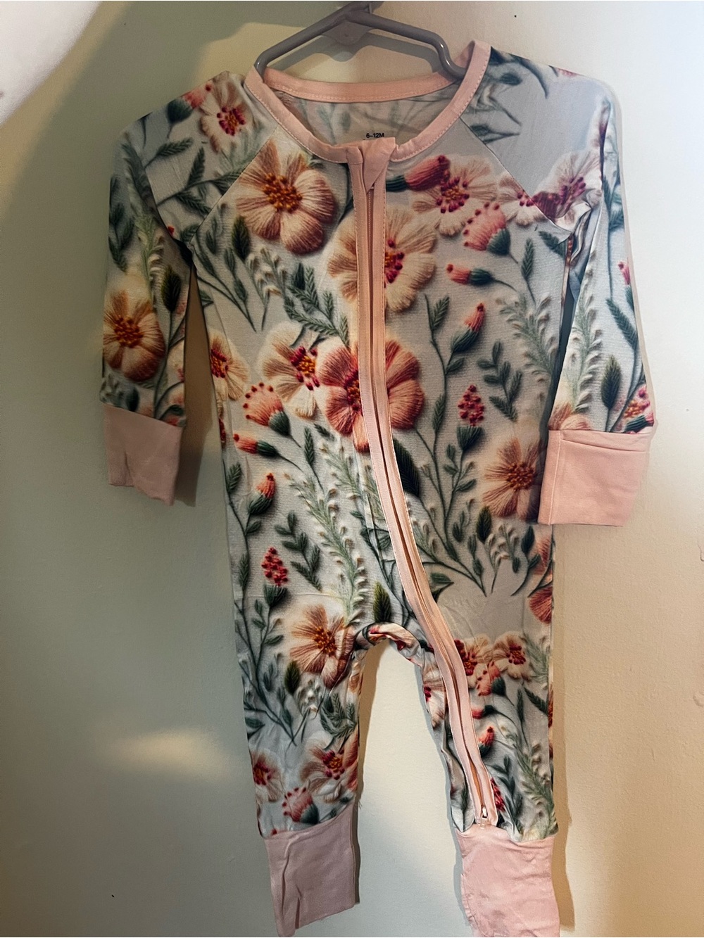 Floral Zip-Front Baby Footie One-Piece - Pink
